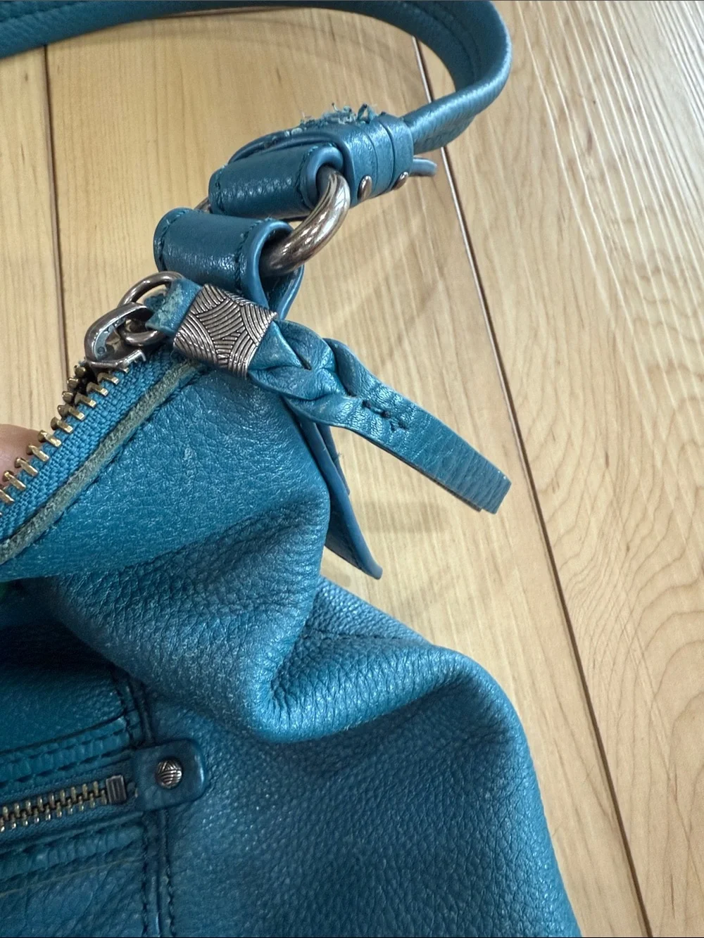 The Sak Teal Pebbled Leather Hobo Shoulder Bag